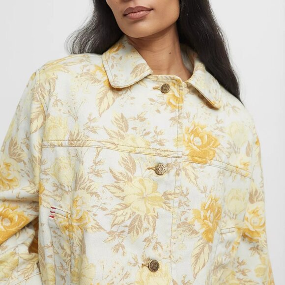 Denim Jacket Yellow Floral Urban Outfitters Shacket NWT Cotton Oversized BDG - Picture 2 of 13